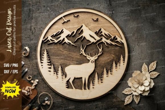 Download Deer Mountain Circle Laser Cut SVG - Circle Collection