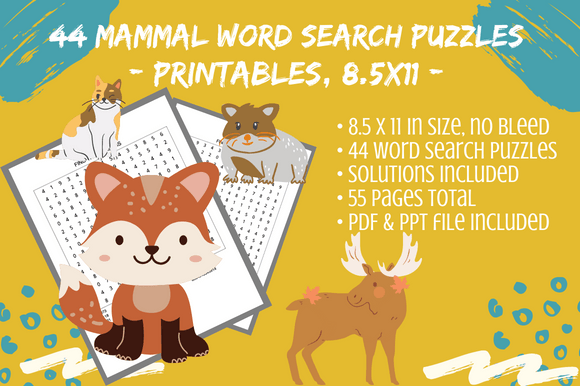 Download 44 Assorted Mammal Animals Word Searches - Mammal Collection